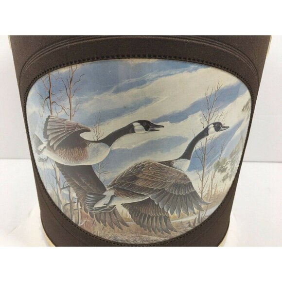 Vintage Norman R Wamer Ice Bucket Geese Birds In Flight Bar Suede Plastic MCM - Picture 3 of 12